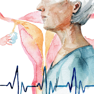 Collage of older woman with menopause.