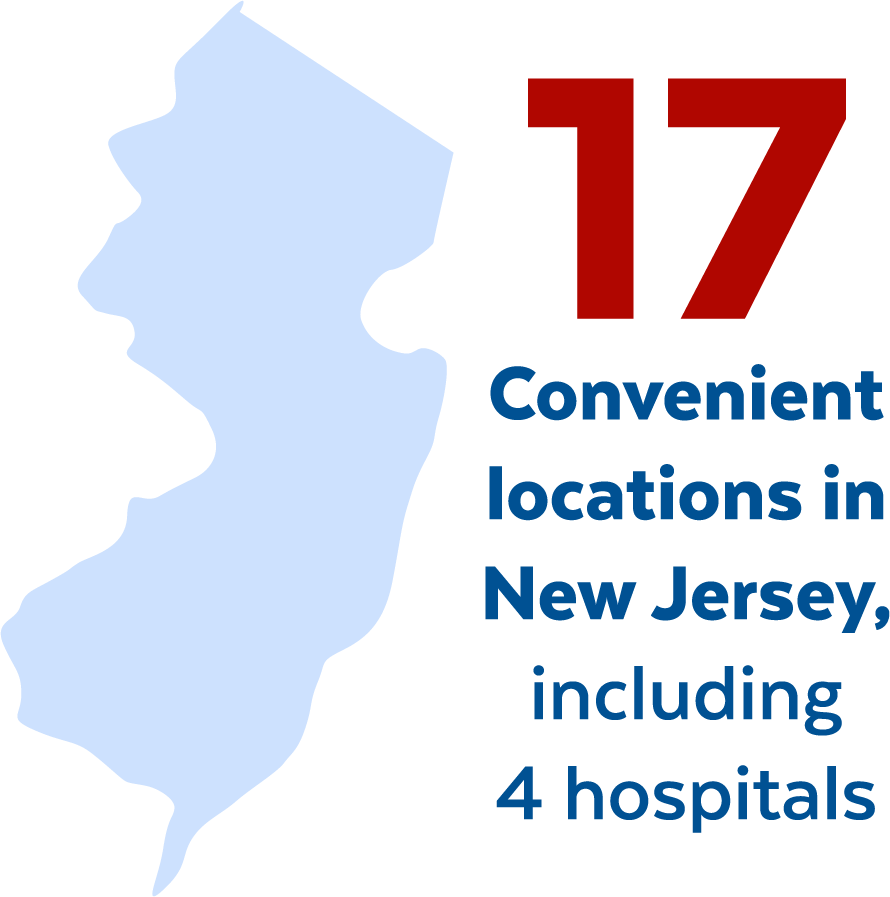 17 Convenient locations in New Jersey, including 4 hospitals.