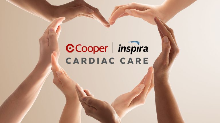 Multiple hands forming heart around Cooper and Inspira Cardiac Care logo.